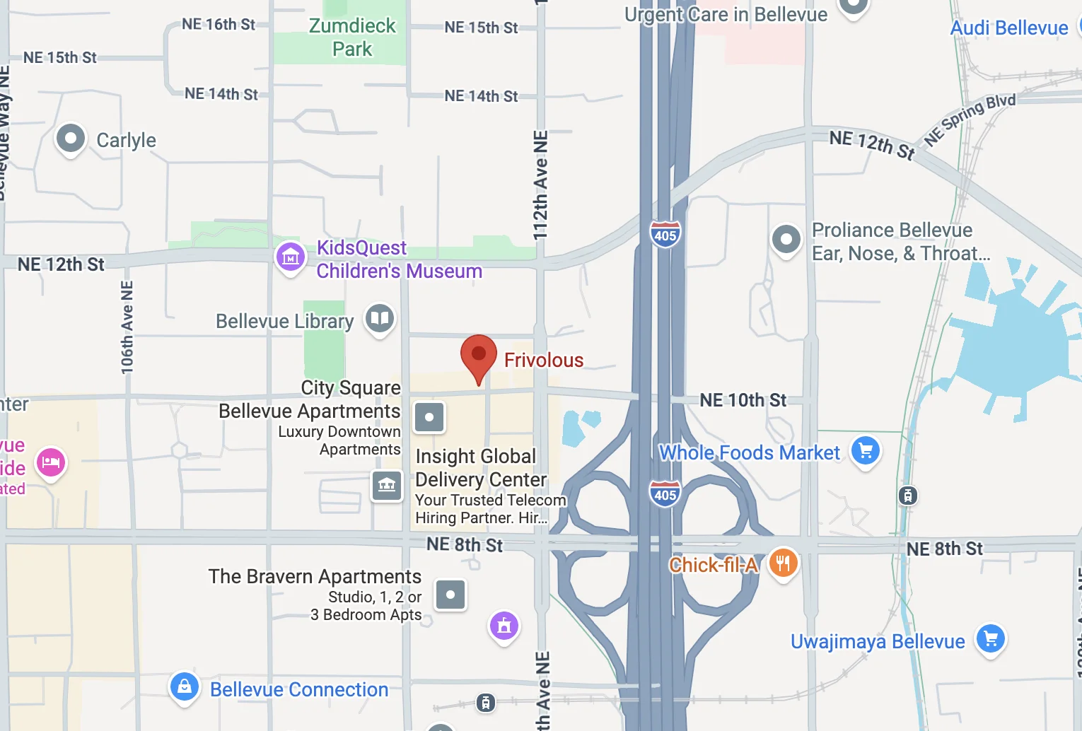 Map showing Frivolous Studio in Bellevue, WA