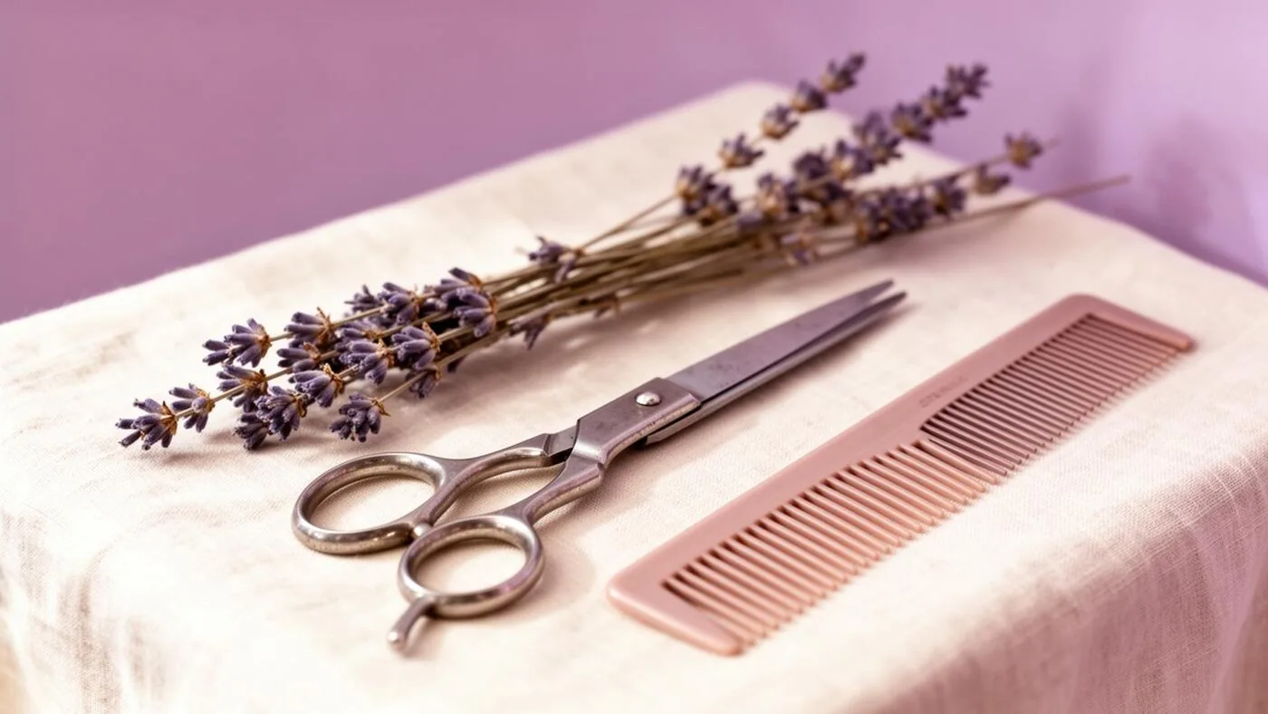 Soft lavender and styling tools, a study in calm craft